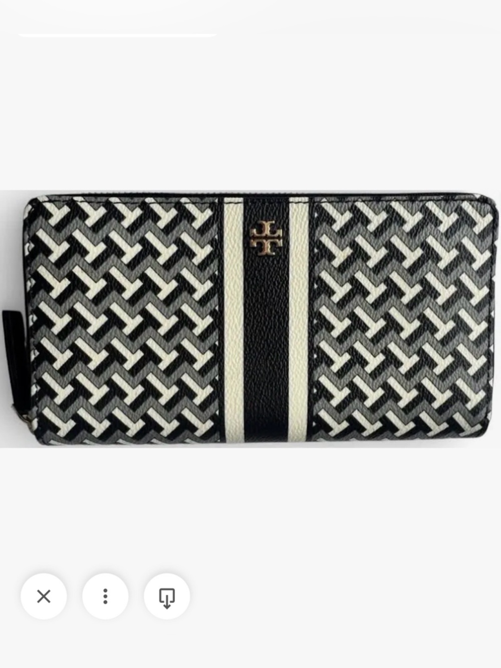 TORY BURCH T Zag Leather Zip Continental Wallet, Black Gray White